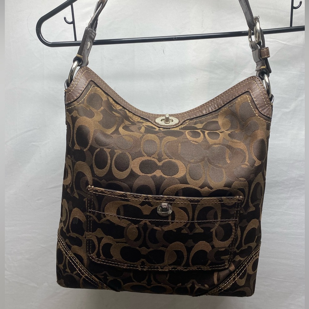 Vintage Coach signature Chelsea Turn Lock Shoulder Bag Silk Satchel Hobo Brown